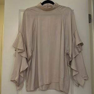 H&M silk top with ruffle sleeves small opening on the back